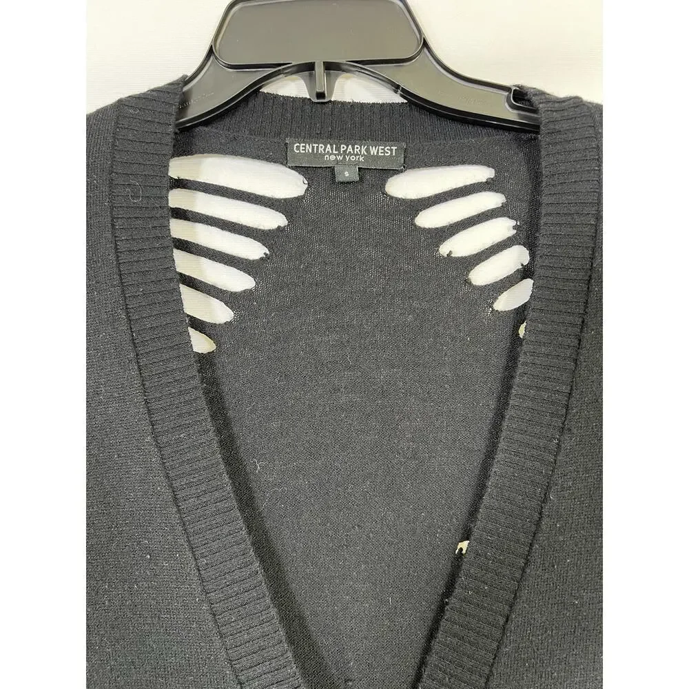Womens Distressed Knit Cardigan Sweater‎ Central Park NY Sz S Black Grunge Goth